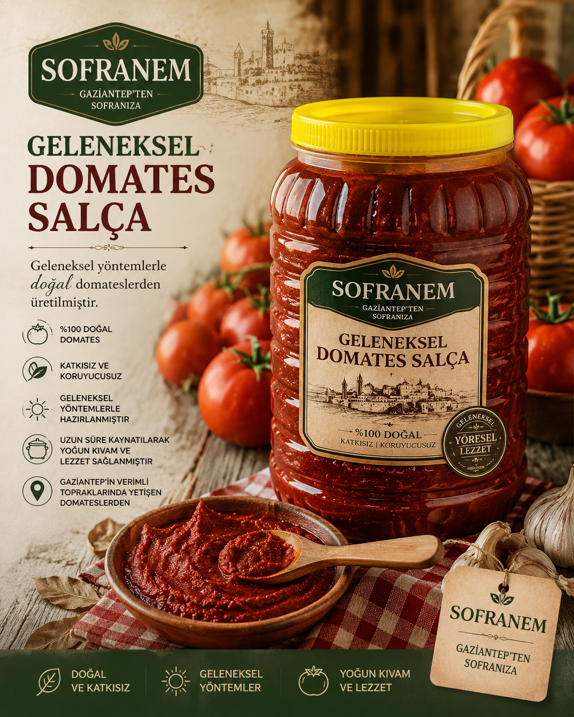 Geleneksel Güneş Kurutması Domates Salçası