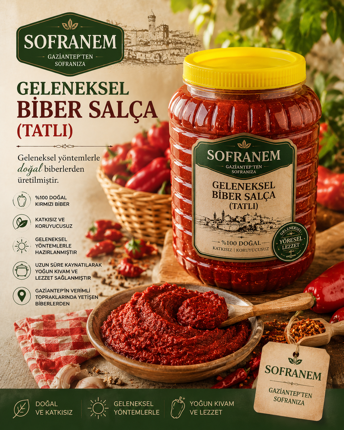 Geleneksel Güneş Kurutması Biber Salçası (Tatlı)